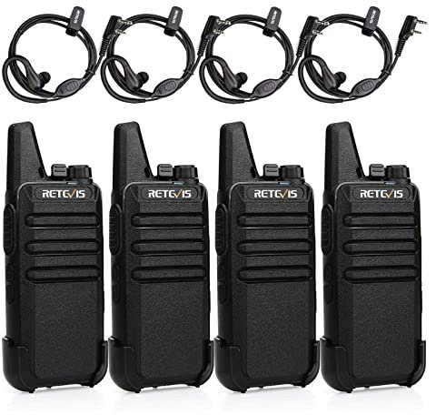 Retevis RT622 Funkgerät Mini Wiederaufladbare, PMR446 Walkie Talkie Lizenzfrei, 16 Kanäle CTCSS/DCS Funkgeräte, VOX Scan, Funkgerät mit Headset für Restaurant, Schule, Sicherheit (Schwarz, 2 Paar)