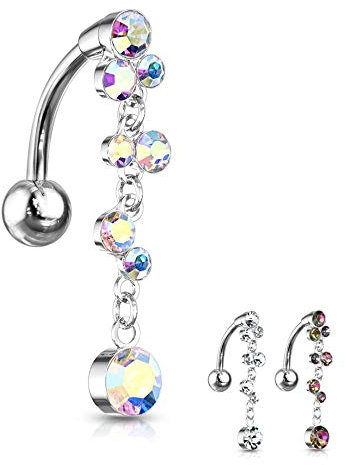 Treuheld® | Bauchnabelpiercing-Spange mit Kristall-Kette | 3 Farben [02.] - crystal