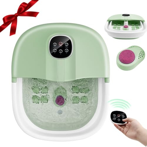 RELAX4LIFE Bain de Pied Pliable | Thalasso Pied Chauffant Massant | Bulles et Rouleaux | Chauffage 41-45℃ | Minuterie | Télécommande | Pierre Ponce | Spa Pieds Massage Shiastu