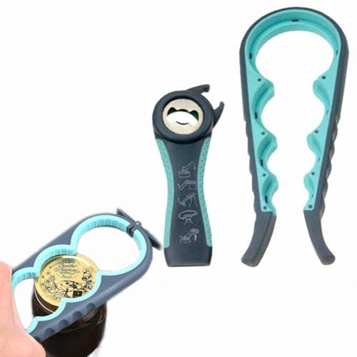 Jar Opener Bottle Opener 5 in 1 Can Opener Multi Function Rubber Jar Opener Gripper Manual Jar Non Slip Lids for Jar Lids Bottle Caps Pull Tabs and Bags, Twist Off Lid for Kitchen Cooking - Blue