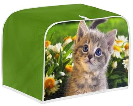 Kuiaobaty Copertura universale per tostapane con fiori di gatto, copertura antipolvere per tostapane a 2 fette, coperture per piccoli elettrodomestici