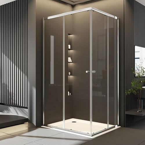 Duschkabine Eckeinstieg 90x100cm Schiebetür Duschabtrennung, Goezes Glas Duschwand Schiebetüren Dusche aus 6mm ESG Sicherheitsglas, Eckdusche Duschschiebetür mit Alu Vollrahmen - 90x100x185cm