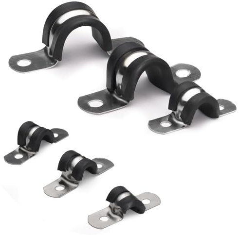 Lot de 50 serre-câbles en acier inoxydable en forme de U en 6 tailles 0,6 cm, 0,9 cm, 9,5 mm, 1,2 cm, 1,5 cm, 1,9 cm, 1,9 cm, collier de serrage pour lignes de câblage (6 tailles - 50 pièces)