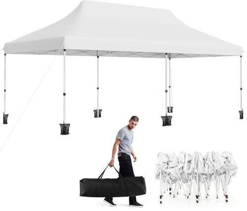 GOPLUS - Cenador plegable de 3 x 6 m, impermeable, carpa plegable 3 x 6 de jardín exterior, bolsa de transporte, bolsa de peso, pabellón de jardín pop-up para fiesta, boda (plegable, blanco sin lona)