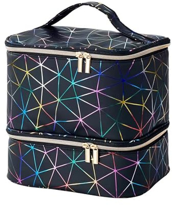 AMOYUN Organizador Esmaltes Uñas para 30 Botellas(15ml), Esmaltes Bolsa de Uñas de Doble Capa Estuche Manicura Grande Impermeable Bolsa de Cosméticos con Secciones de Almacenamiento