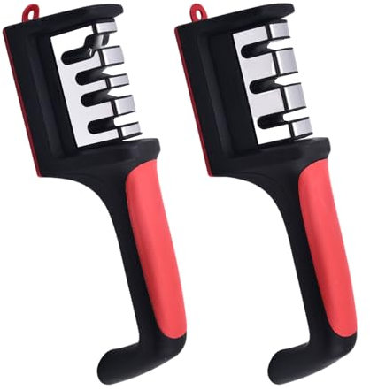 DAZZLUXE Affilacoltelli in 2 pezzi, affilacoltelli manuale, affilacoltelli da cucina, utensili da cucina, affilacoltelli a mano, affilacoltelli a 3 livelli per la cucina