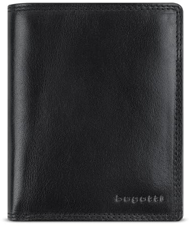 bugatti Savona Herren Geldbörse aus echtem Büffelleder, RFID-Schutz, Portemonnaie im Hochformat, schwarz