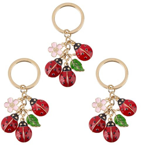 SUPERFINDINGS 3Pcs Porte-clés Coccinelles Feuille Marguerite Charms Porte Clé Coccinelle Pendentif en Alliage émaillé Décorations pour Sacs Charms pour clés de Voiture Anneau de clé pour Porte-clés