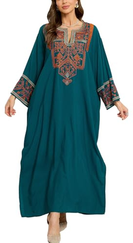 YouKD - Abito in caftano ricamato stile bohémien, copricostume da spiaggia, per bikini, taglia grande, abbigliamento da casa per donna, taglia unica