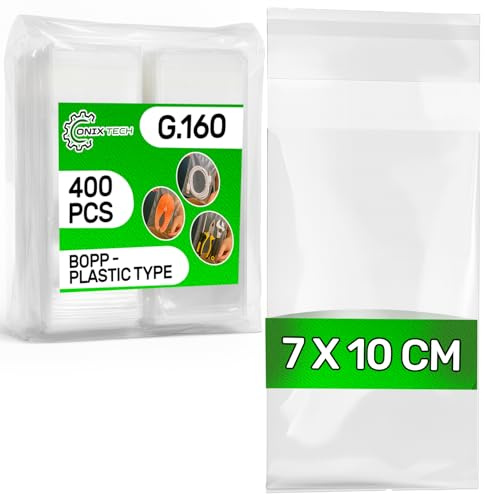 400 Piezas Bolsas Celofan Autoadhesivas 7 x 10 cm BOPP - Food Safe - Bolsa Celofan Transparente Autoadhesiva para Chuches Cumpleaños Galletas - Espesor 0,04 mm G.160 - ONIX TECH