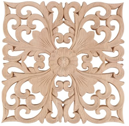 Agmoctz Fuente De La Etiqueta De Madera Estilo Europeo Accesorios De Talla De Madera Real De Apliques Y Al por Menor Tallado En Madera 20x20x1Cm