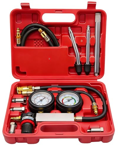 Cylinder Leak Down Testing Kit,TU-21 Cylinder Leak Testers Kit for Motor Vehicles Compression Engine Tester Pressure Loss Dual Gauge Leakdown Tester Measurement Testing Device