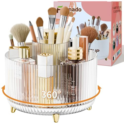 Clear Rotating Makeup Organizer Countertop for Vanity, 360° Makeup Brush Holder Organizer with 5 Compartments, Transparent Cosmetic Storage for Lipstick, Skincare, Bathroom Counter(Transparent)
