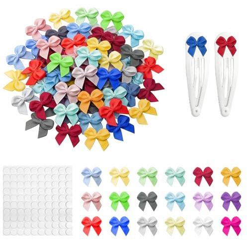 100 stycken minisatinslingor, CNYMANY 3,3 cm stora, färgglada bågar för att förpacka gåvor, färdiga bågar för sömnad, hantverk, scrapbooking, för bröllop, födelsedagar, tårtor