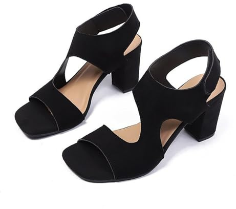 Sandalo da Donna a Bocca - di Pesce con Tacco Alto Scarpe Estive Classiche Ed Eleganti Sandali con Tacco Alto a Blocco per Donna, Nero, Ideali per Lavoro, Tempo Libero E Occasioni Speciali
