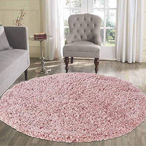 Serdim Rugs Living Room Round Shaggy Area Rugs, Polypropylene, Baby Pink, 120x120cm(4x4')