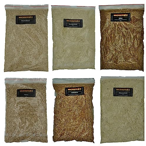 Räuchermehl Medi Mix 6x200g Buchenmehl Räucherspäne Mediterraner Mix Räuchermehl-Buche Räuchermehl-Hickory Räuchermehl-Orange Räuchermehl-Zitrone Räuchermehl-Olive und Räuchermehl-Steineiche BBQ