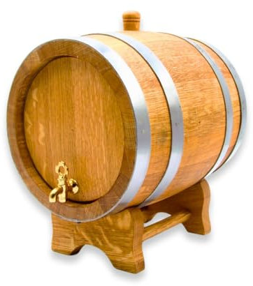 Barril de Roble 3L – Barrica con Grifo de Latón para Dosificar Vino, Aromas Naturales de Roble Durante el Envejecimiento