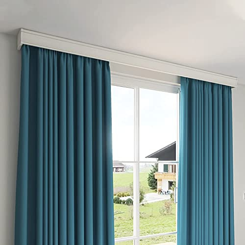 TIPIACE Three-in-One Curtain Track Double Tracks and Curtain Pelmet for Living Room Bedroom, Customized Length and Ceiling or Wall Mount (ivory white)