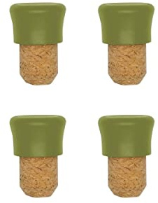 Fackelmann 687074 687074-Juego de 4, Tapones para Botellas, Verde, Acero Inoxidable, 2,5 x 4 cm, Corcho Plástico orgánico