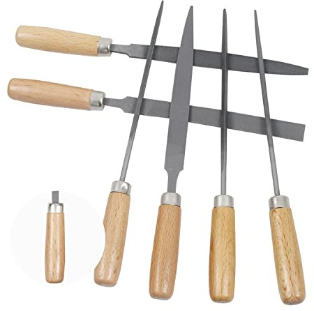 XINSHANG 6Pcs 6 Inch Heavy Duty File Set, Lightweight Filing Tool Kit, High Carbon Hardened Steel Files with Anti-Slip Wood Handles, Medium Coarse, Suitable for Wood/Metal/Model/Shaping