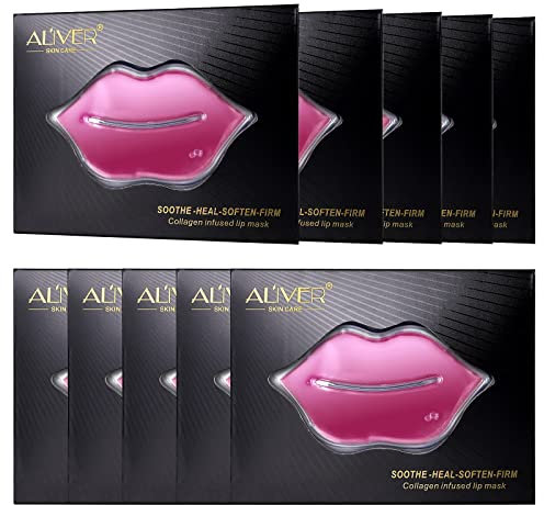 Kollagen-Kirsch-Lippenmaske, 10 Stück Lippenpads, ideal zum Befeuchten, Entfernen abgestorbener Haut, Reduzieren von Lippenfältchen, Anti-Rissbildung und Anti-Aging