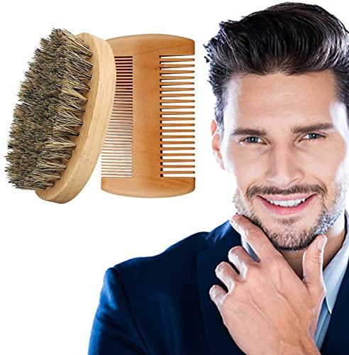 Bartkamm & Bartbürste Set Für Männer, Bartbürste mit Schweinborsten und Comb Set, Bartkamm aus Holz, Pflege Von Bärten Und Schnurrbärten, Geschenk für Männer, Butyeak