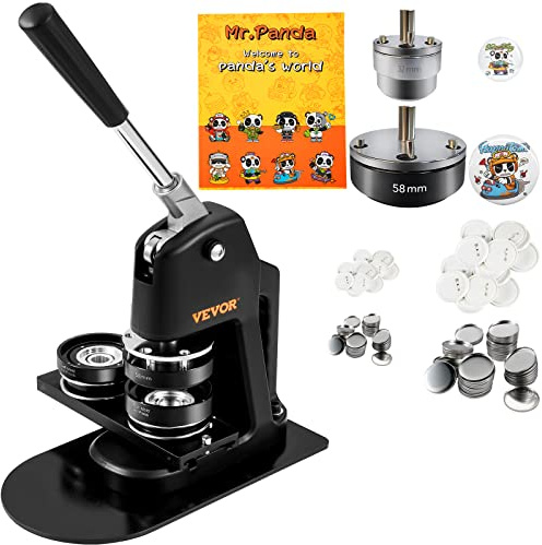 VEVOR Kit per Fustellatrice Manuale di Badge Spillo Bottoni Diametro 32mm & 58mm, Kit di Punzonatrice Manuale in Lega di Alluminio per Badge Spillo Regalo Fai-da-Te Accessori Completi Modelli Rotondi