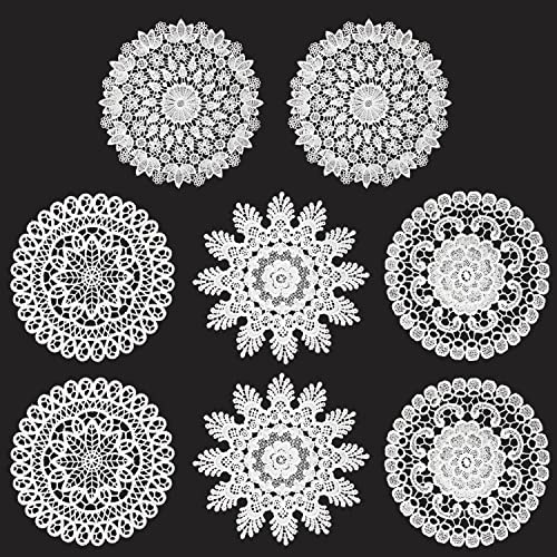 8 Pieces 6 Inch Cotton Lace Doilies Crochet Handmade Lace Coasters Round Lace Placemat Rustic Table Doilies Decors for Kitchen Dining Room Party Dressers Dream Catcher Decoration (White)