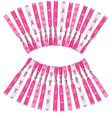 WANDIC 30 PCS Octobre Rose Bracelet, Bracelet Ruban Réglables en Polyester pour Le Cancer du Sein Bracelet de Sensibilisation au Cancer 5 Styles, pour Femme Décoration Octobre