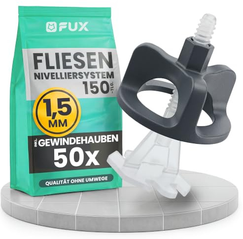 FUX kakelnivelleringssystem 1,5 mm set – 50 dragkåpor + 100 gängväskor