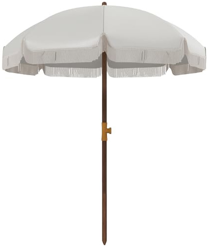 Outsunny Sombrilla de Playa Grande con Flecos Ø190 cm Sombrilla de Terraza Exterior con Protección UV40+ Antiviento Impermeable Mástil de Ø32 mm y Bolsa de Transporte Gris Claro