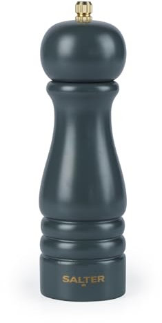 Salter BW120291GEU7 Olea Macinapepe – Macinapepe singolo in legno, regolabile, da grossolano a fine, meccanismo in ceramica, macinazione manuale per cristalli di sale e pepe intero, rustico, verde,