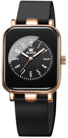 OLEVS Damenuhr Casual Quadratisch Minimalistische Armbanduhren Leuchtende Wasserdicht Silikon Gurt Leichte Quarzuhr für Damen