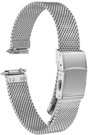 sourcing map Stainless Steel Mesh Watch Band 18mm Width 1.8mm Thick Quick Release Metal Watch Strap Adjustable Fold Clasp Replacement Bands for Men Women, Silver Tone