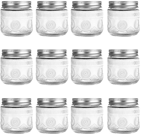 Amzcku 8 oz Vintage Mason Jars with Lids, Regular Mouth Canning Jar, Safe For Storage, Canning, Pickling, Preserving, Fermenting, DIY Crafts & Decor 12 Pack