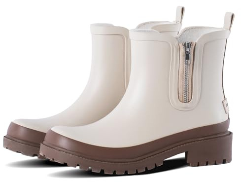 Jollywalk Ankle Rain Boots for Women, Cute Chelsea Women's rain Boots Waterproof Outdoor Garden Shoes Non Slip Rubber Boots with Comfort Insole, Beige, Size 9