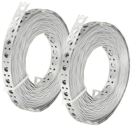 PATIKIL Galvaniserad rörrem, 2 st 0,47 tum x 33 FT 0,6 mm tjocklek metallband med hål böjbar rörhängare rem för rörstöd upphängning, silverton