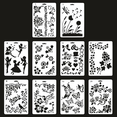 REEKNOKOL Plant Stencils, 10Pcs Reusable Fairy Butterflies for DIY Art Crafts Scrapbook Wall Décor