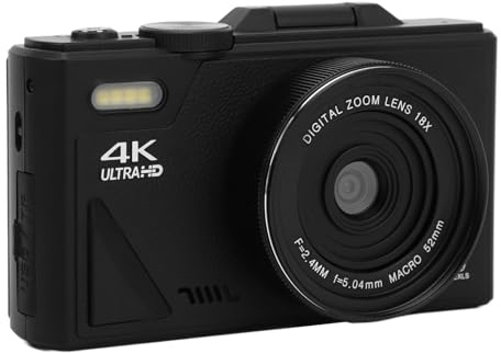 Digitalkamera, 18X Zoom Anti Shake 75MP och UHD 4K-kamera med 256GB Minneskort 3-tums IPS-skärm för Pojkar, Flickor, Barn (BLACK)