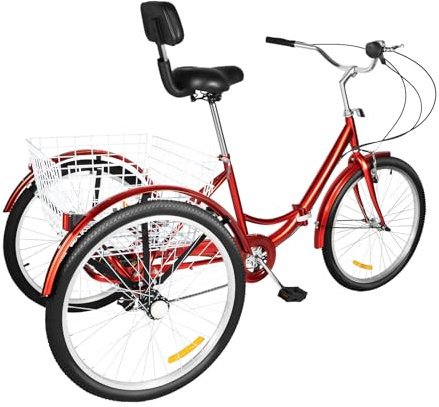 LKHDONG 24 Zoll 3 Rad Fahrrad, Dreirad für Erwachsene mit Ablagekorb, Faltbares Fahrrad 3 Räder 7 Gang bis zu 120KG, Faltdreirad mit Rückenlehne und Reflexionsstreifen, Höhenverstellbar