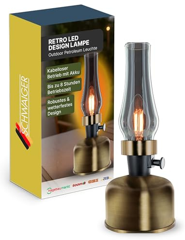 SCHWAIGER Lampada da tavolo per esterni, senza fili, 4000 mAh, batteria vintage, retrò, IP44, bianco caldo, per esterni, giardino, balcone, terrazza, durata 8 ore