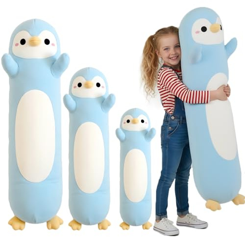 Kekeso Penguin Plush, Long Penguin Plush Pillow Ultra Soft Huggable Stuffed Animal Body Pillow for Kids Adults (Light Blue, 110cm/43.31in)