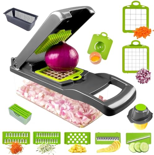 Cortador de Verdura Mandolina 14 EN 1 con Cuchillas de Acero Inoxidable de Cocina Manual, Espirilizador Cortadora de Vegetales para el Chef y el Hogar.