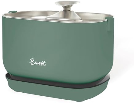 Bandit - Fontaine à Eau sans Fil pour Chat - Vert - Acier Inoxydable - 2,5L | Autonomie 30 Jours - Filtration 4 Étapes - Détecteur Mouvement - Ultra Silencieuse inférieure 30dB - Hydratation Chat