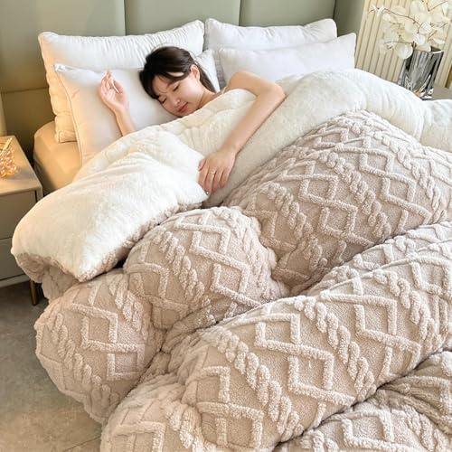 Trapunta invernale addensare piumone in cashmere agnello, coperte pesanti per letto matrimoniale invernale, trapunte in pile per letti per camera letto per la casa, khaki-150x200cm(2kg)
