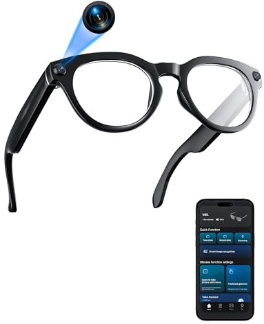 Orpnkna Smart Glasses with Camera and Bluetooth, 8MP 32GB 1200P HD Video Recording, Real-Time Translation & Voice Assistant, Open-Ear Bluetooth Audio for Vlogging, Travel & Meetings