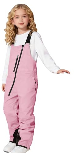 Flodxo Salopette de ski imperméable et isolante pour enfant - Jambe large avec poches - Pantalon à bretelles résistant - Fermeture éclair sur le devant - Combinaison d'hiver - Rose - 6 à 7 ans