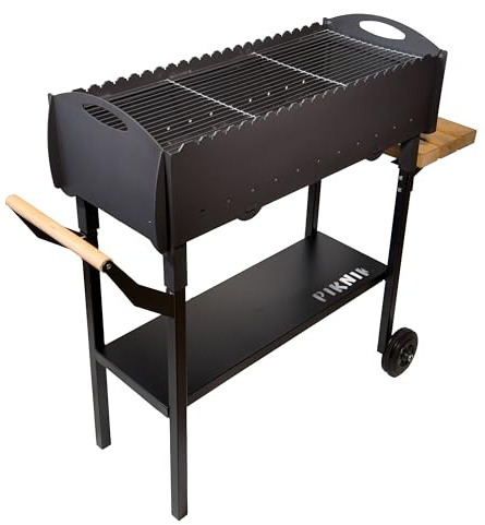 Gartengrill | Schaschlikgrill für 21 Spieße mit Rädern – Massiver Holzkohlegrill aus 3 mm Stahl, zerlegbar & mobil, stationärer Mangal Grill mit Ablage für Garten, Terrasse & Outdoor BBQ