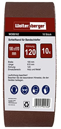Woltersberger® Schleifbänder 10 Stück | Größe 100x610mm | Körnung P60 | Gewebe-Schleifband Bandschleifpapier Bandschleifer zum Schleifen, Feilen, Schärfen und Entrosten